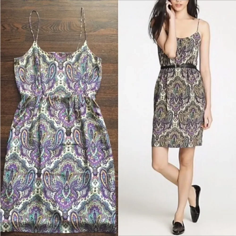 J CREW Silk Paisley Spaghetti Strap Dress Sz 0